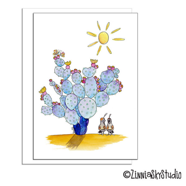 Succulent Prickly Pear Blue | Blank Card | Zinnia Sky Studio