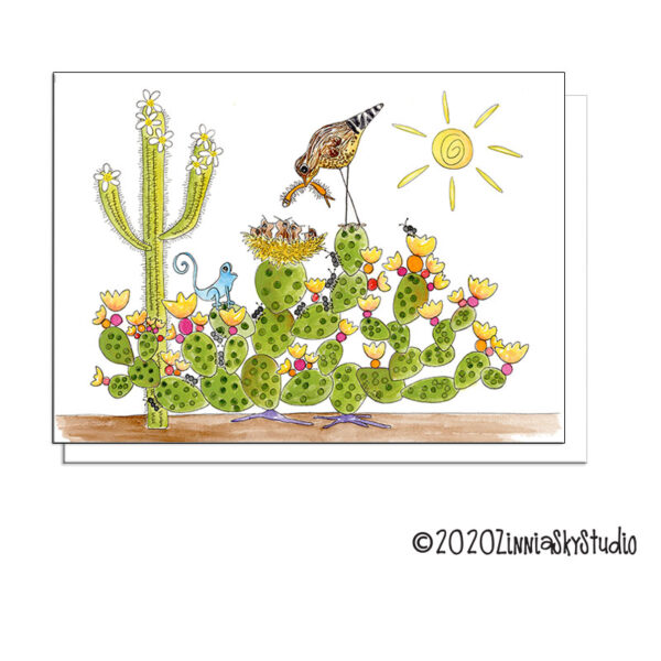 Cactus Bird Nest | Blank Card | Zinnia Sky Studio