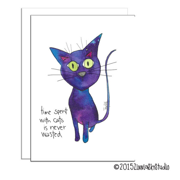 Purple Cat | Blank Card | Zinnia Sky Studio