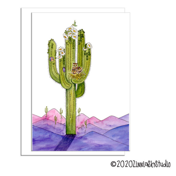 Cactus Owl Nest | Blank Card | Zinnia Sky Studio
