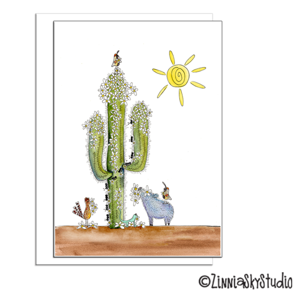 Saguaro Cactus Javelina Pig | Blank Card | Zinnia Sky Studio