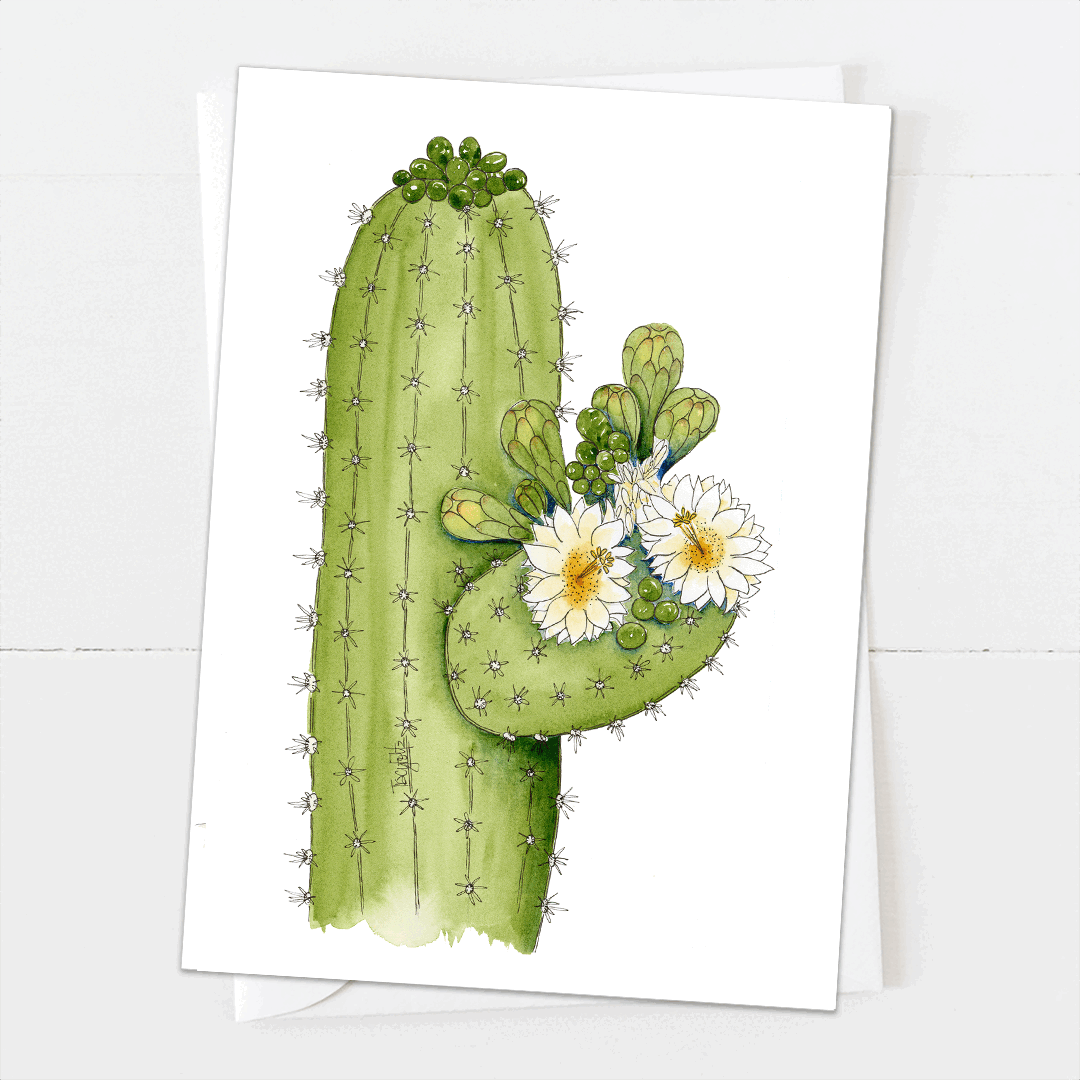 Saguaro Cactus Flowers + Buds | Blank Card | Zinnia Sky Studio