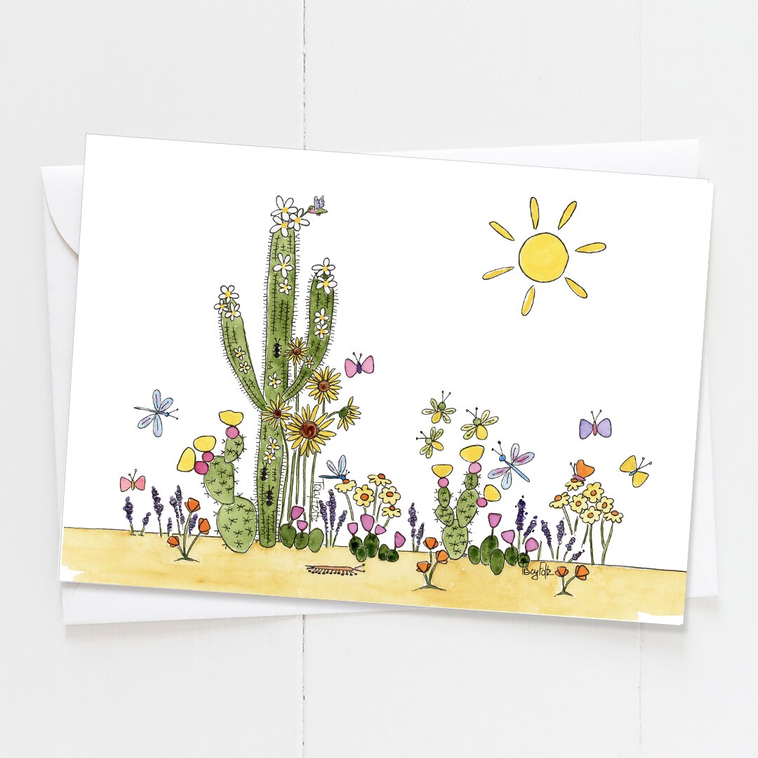 Saguaro Wildflower Burst | Blank Card | Zinnia Sky Studio