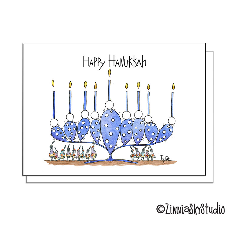 Prickly Pear Cactus Menorah | Hanukkah Card | Zinnia Sky Studio