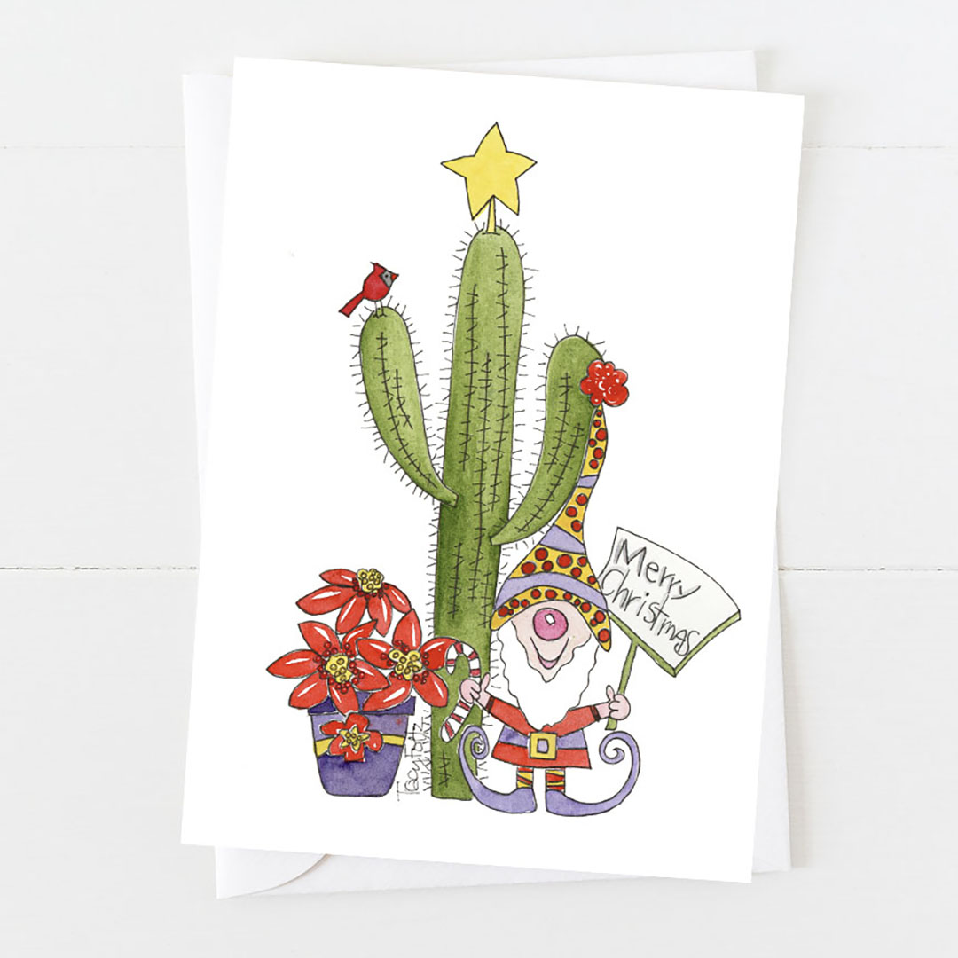 Cactus Desert Gnome | Christmas Card | Zinnia Sky Studio