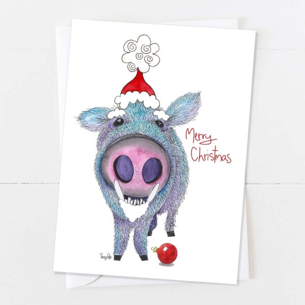 Festive Javelina Blue  | Christmas Card | Zinnia Sky Studio