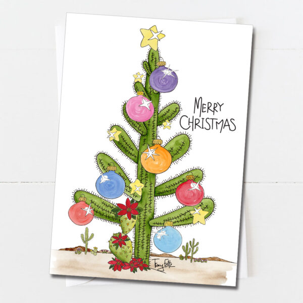 Festive Saguaro Tree  | Christmas Card | Zinnia Sky Studio