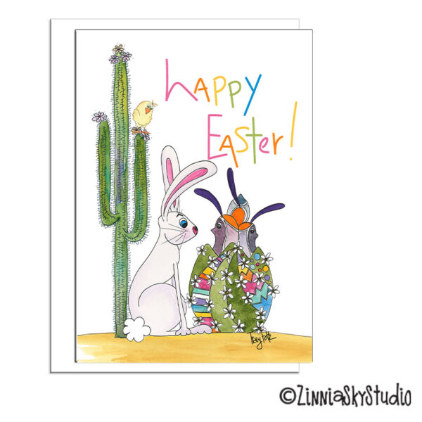 Cactus Rabbit Quail Bird | Easter Card | Zinnia Sky Studio