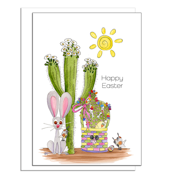 Cactus Easter Basket | Easter Card | Zinnia Sky Studio