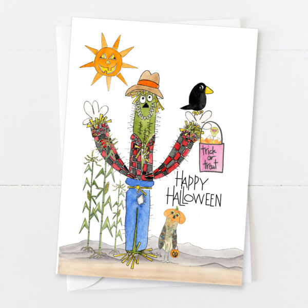 Cactus Scarecrow Funny | Halloween Card | Zinnia Sky Studio