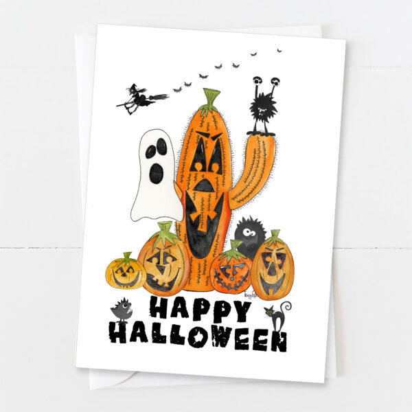 Cactus Orange Black | Halloween Card | Zinnia Sky Studio