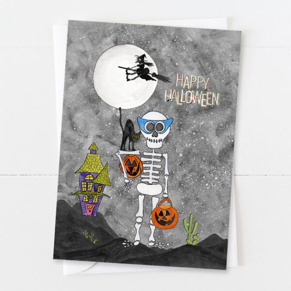 Haunted Desert Skeleton | Halloween Card | Zinnia Sky Studio