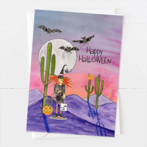 Desert Witch Dog  | Halloween Card | Zinnia Sky Studio