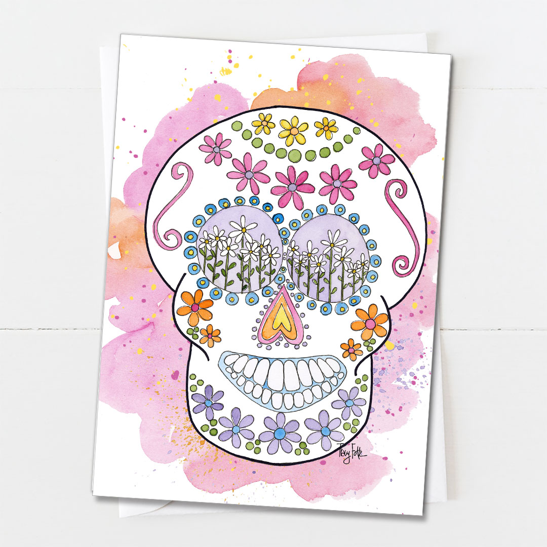 Pretty Pink Flowers | Day of the Dead Card | Zinnia Sky Studio