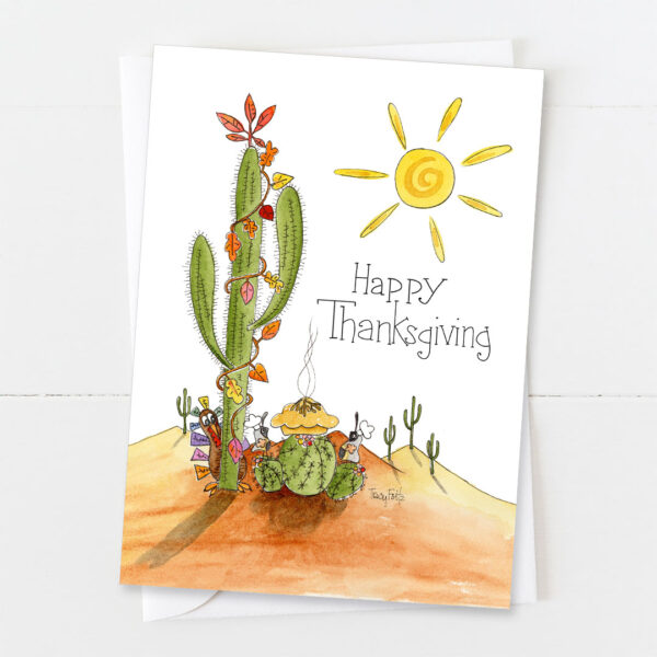Saguaro Cactus Fall Leaves | Thanksgiving Card | Zinnia Sky Studio