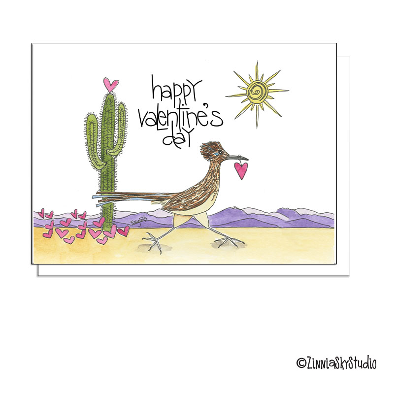 Southwest Road Runner Hearts | Valentine Card | Zinnia Sky Studio
