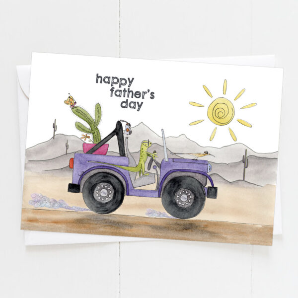 Desert Critters Purple Jeep | Father's Day Card | Zinnia Sky Studio