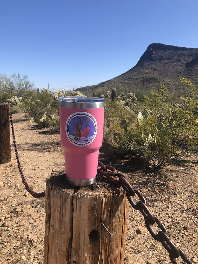 Saguaro Heart Purple Mountains | Vinyl Sticker โ lifestyle photo | Zinnia Sky Studio