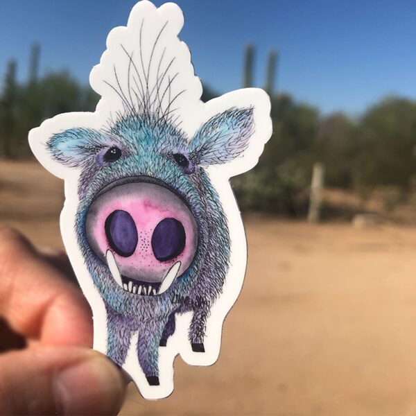 Javelina Blue Pig | Vinyl Sticker — additional view | Zinnia Sky Studio