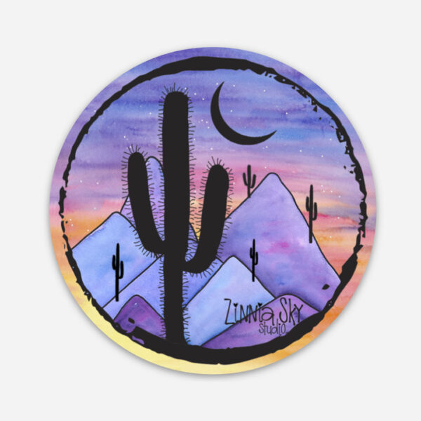 Mountain Saguaro Cactus Round | Vinyl Sticker | Zinnia Sky Studio