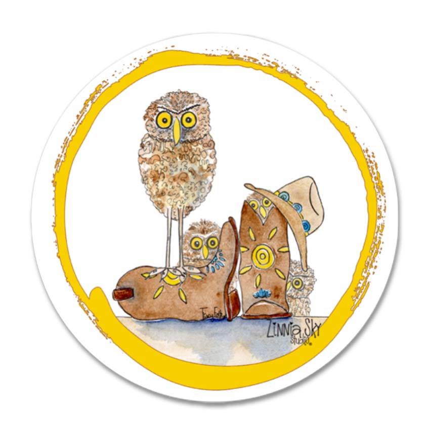 Owls in Boots Round | Vinyl Sticker | Zinnia Sky Studio
