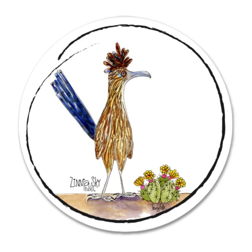 Road Runner Flowers Round | Vinyl Sticker | Zinnia Sky Studio