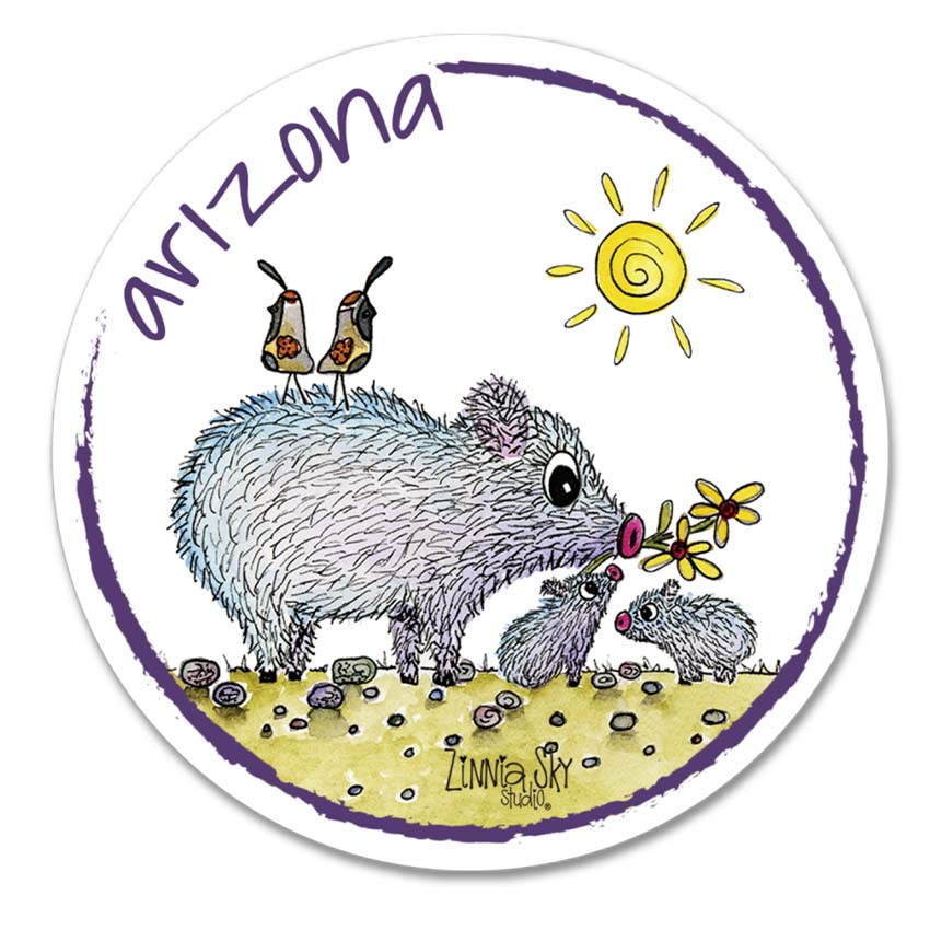 Arizona Javelina Pig Babies | Vinyl Sticker | Zinnia Sky Studio