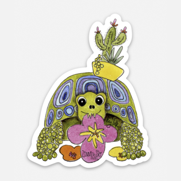 Desert Tortoise Flowers Vinyl Sticker | Zinnia Sky Studio
