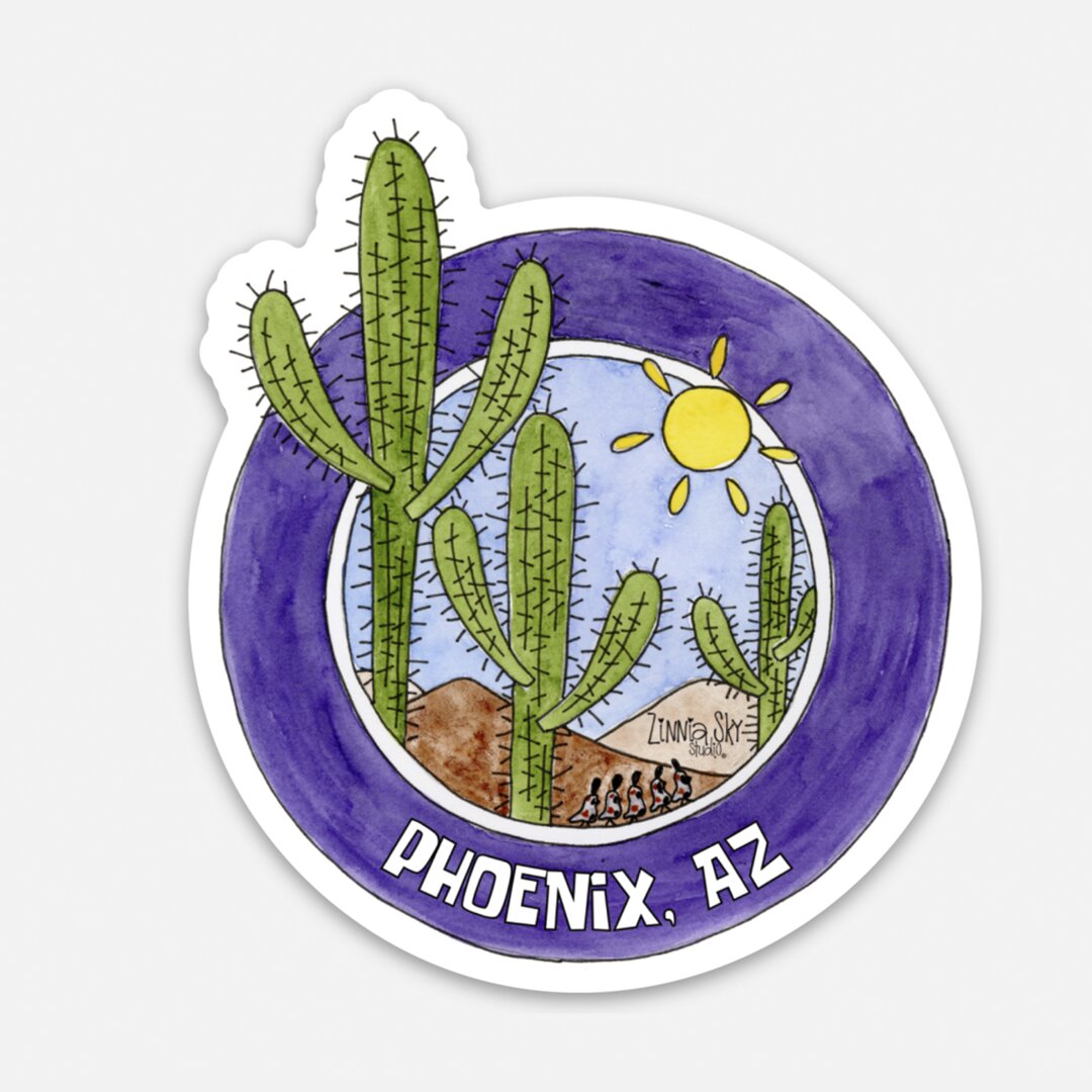 Phoenix Saguaros Round Vinyl Sticker | Zinnia Sky Studio