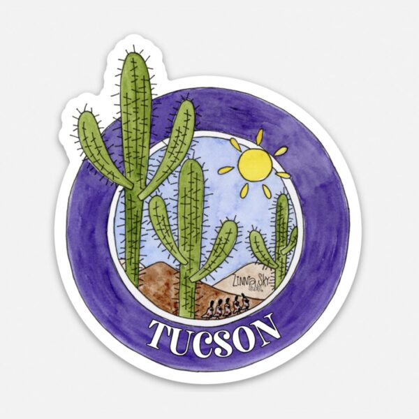 Tucson Saguaros Round Vinyl Sticker | Zinnia Sky Studio