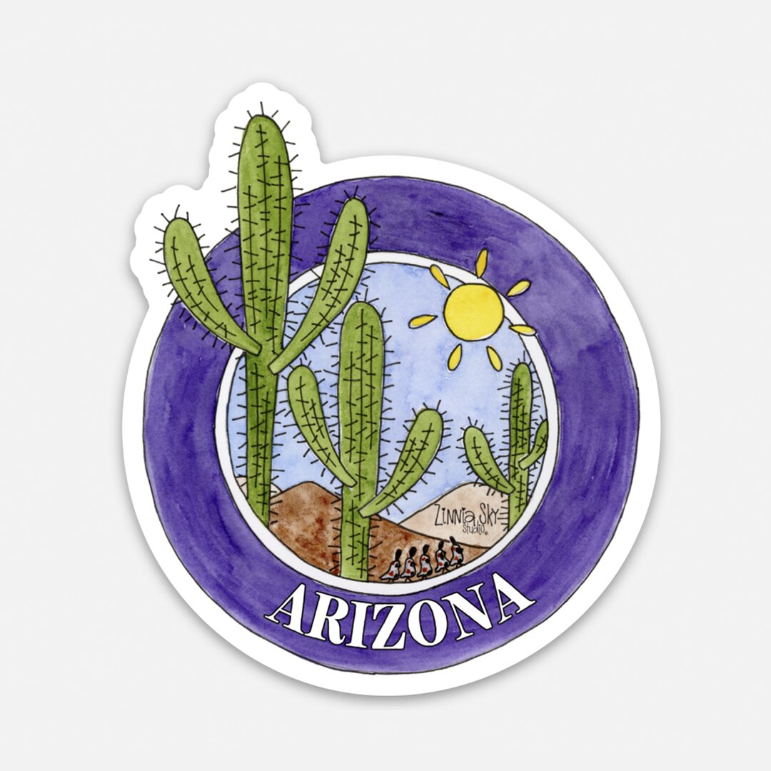 Arizona Saguaros Round Vinyl Sticker | Zinnia Sky Studio