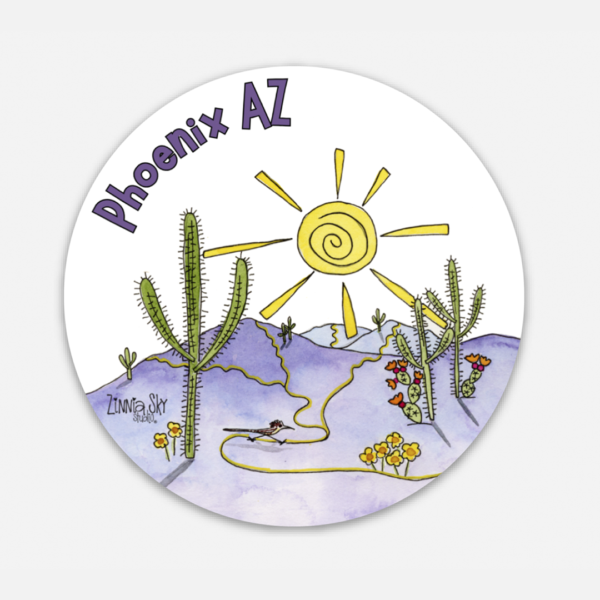 Phoenix Saguaro Sun Vinyl Sticker | Zinnia Sky Studio