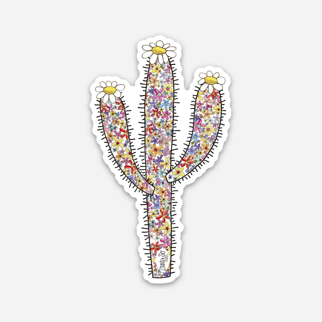 Floral Saguaro Cactus Vinyl Sticker | Zinnia Sky Studio