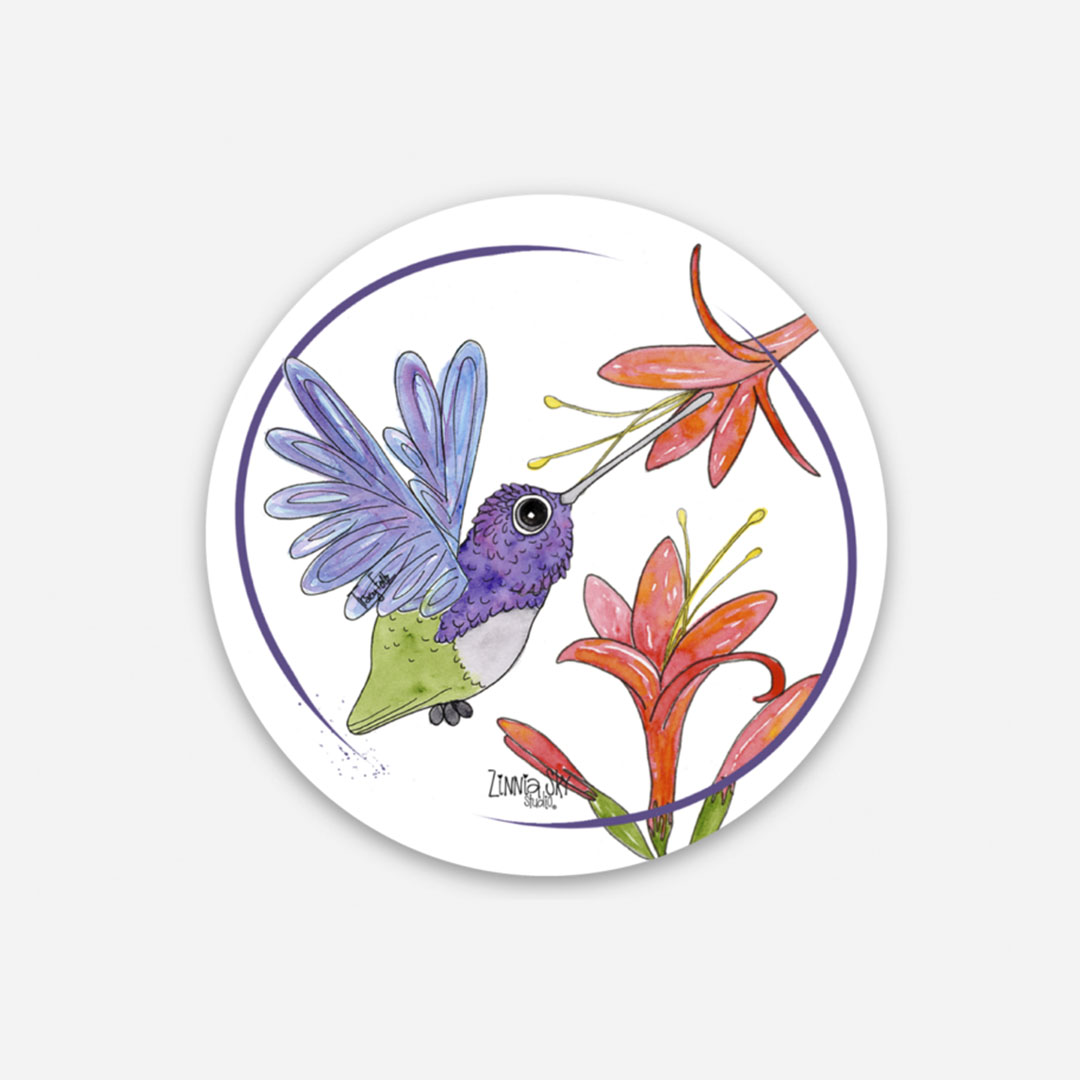 Hummingbird Coral Honeysuckle Vinyl Sticker | Zinnia Sky Studio