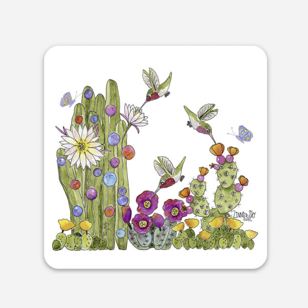 Blooming Cactus Hummingbirds Vinyl Sticker | Zinnia Sky Studio