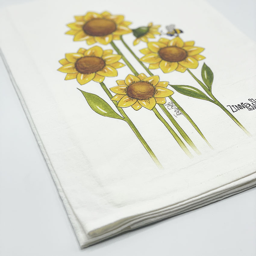 Sunflowers Bees 5 Tea Towel — additional view | Zinnia Sky Studio