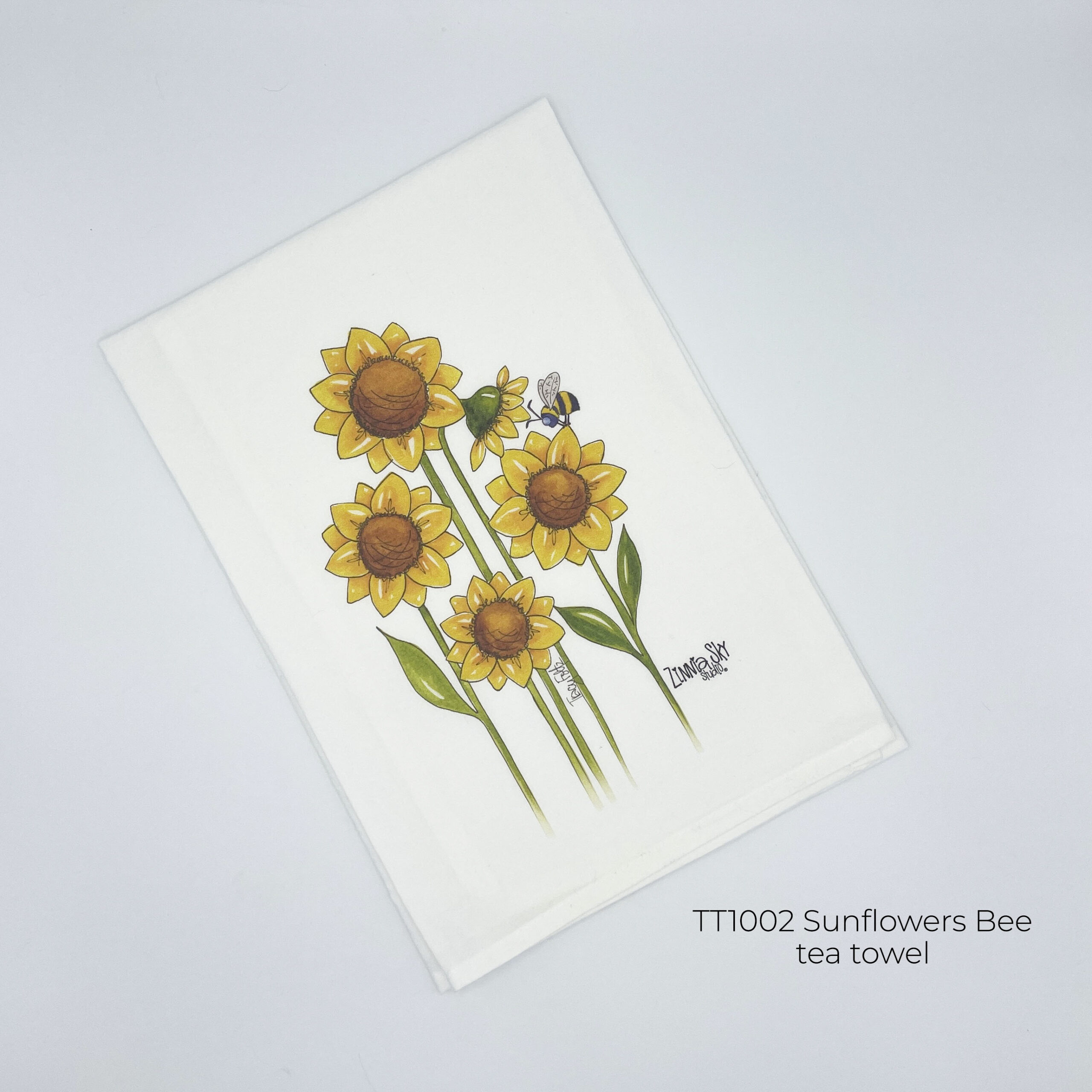 Sunflowers Bees 5 Tea Towel | Zinnia Sky Studio