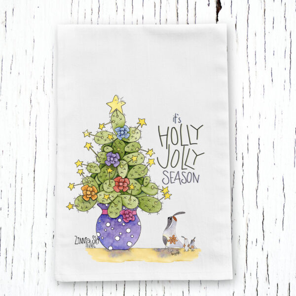 Cactus Holly Jolly Tea Towel - Holiday Edition | Zinnia Sky Studio