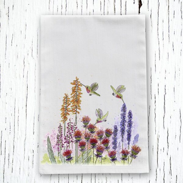 Hummingbirds and Wildflowers Tea Towel | Zinnia Sky Studio