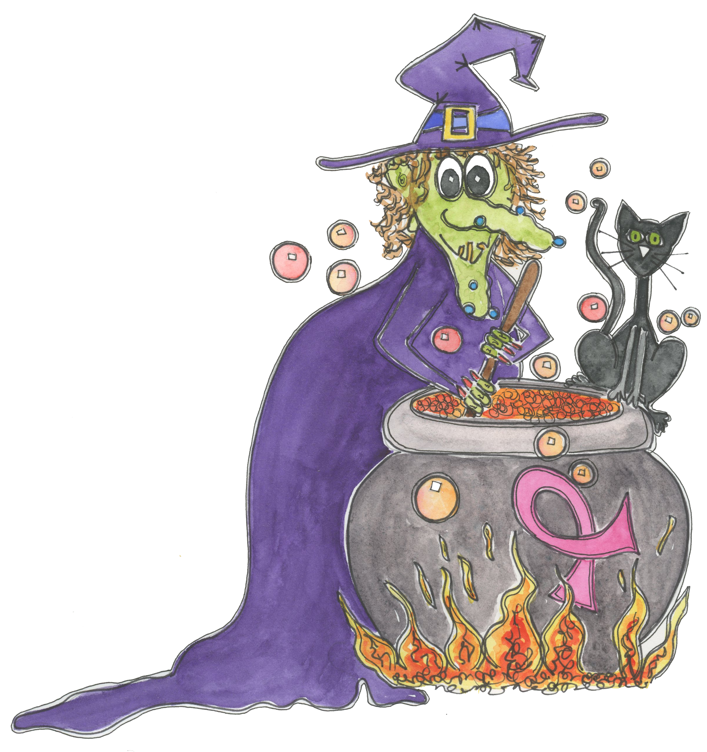 witch with cat and cauldron