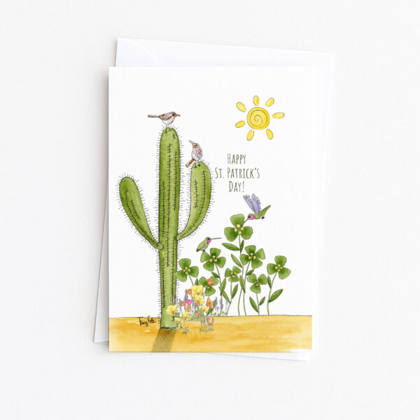 Saguaro Hummingbirds | St Patrick's Day Card | Zinnia Sky Studio